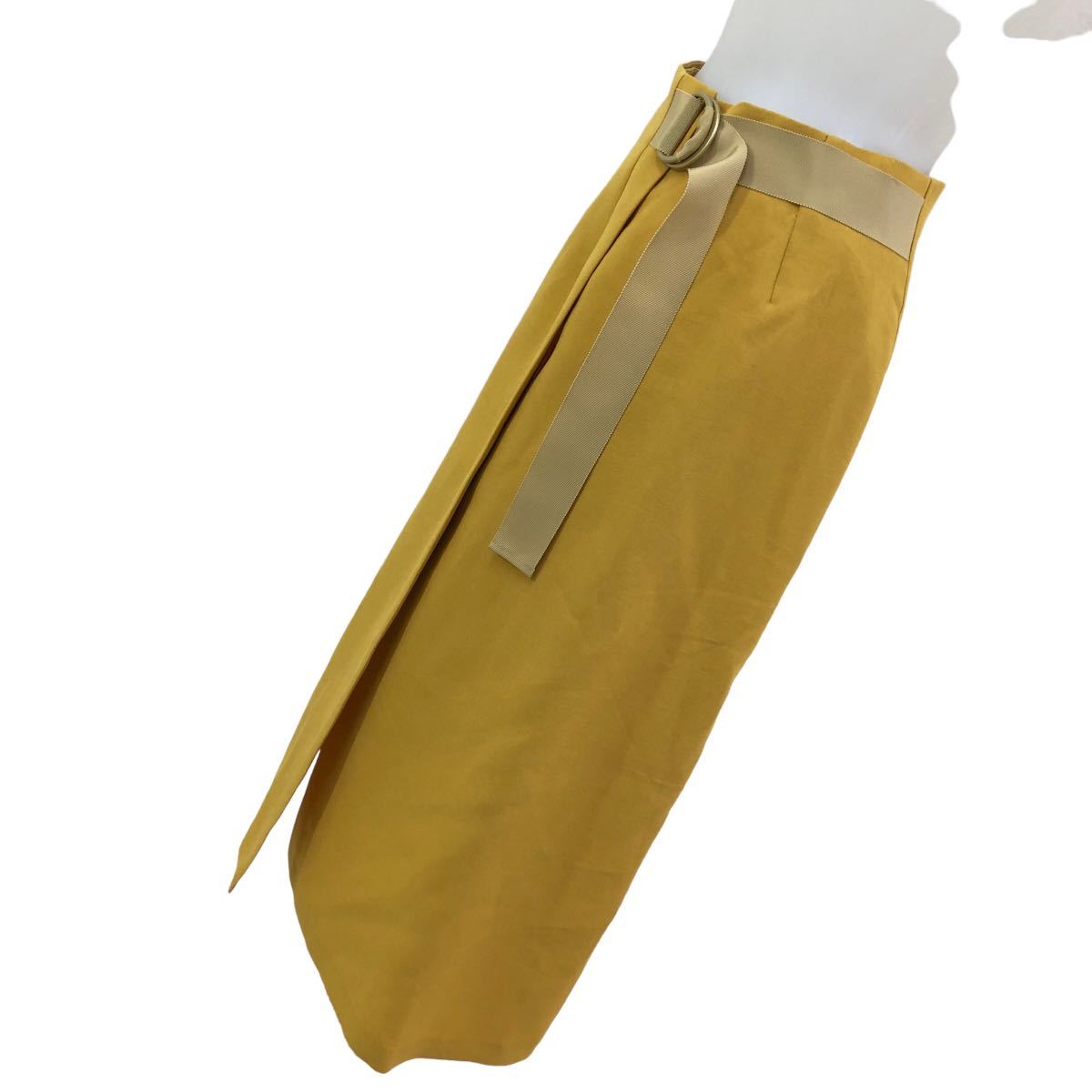 S160 日本製 UNTITLED アンタイトル 巻きスカート スカート ラップスカート タイトスカート ミモレ丈 ボトムス 2 マスタード からし色_画像4