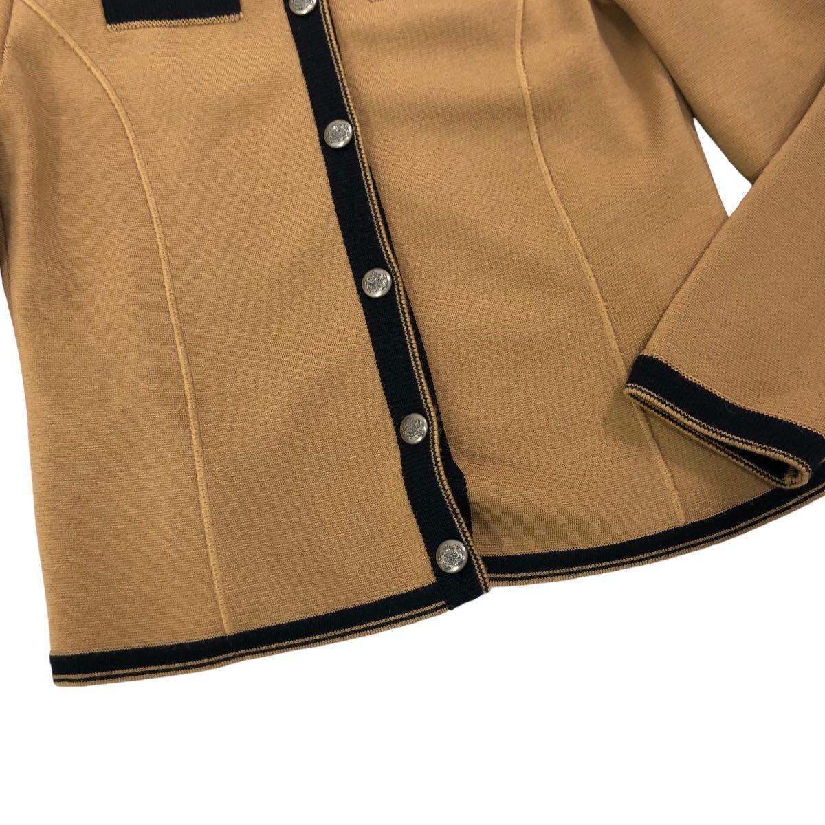 B341 大きいサイズ Leilian レリアン ニット ジャケット ノーカラー アウター 上着 羽織り ウール 100% ベージュ系 レディース 13 日本製_画像4