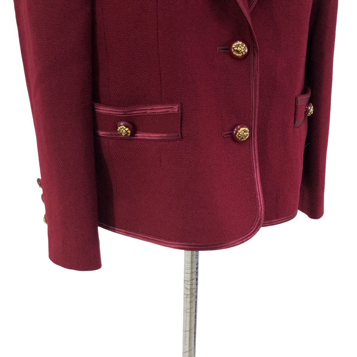 B341 大きいサイズ Leilian レリアン テーラードジャケット ウール ジャケット アウター 上着 羽織り 長袖 ワインレッド レディース 13+の画像4