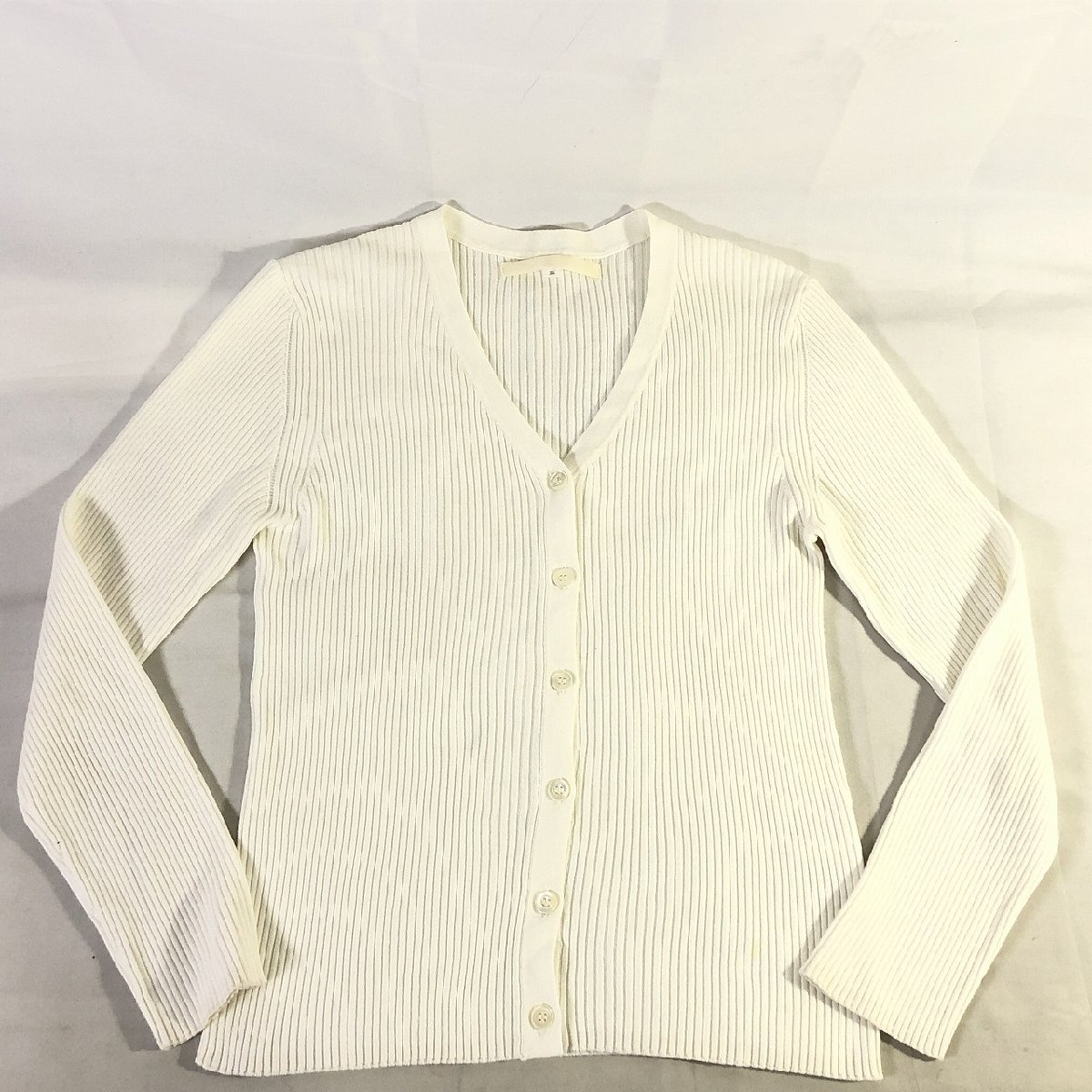  natural view tiNATURAL BEAUTY lady's long sleeve rib cardigan white 36 number S beautiful goods postage 185 jpy 