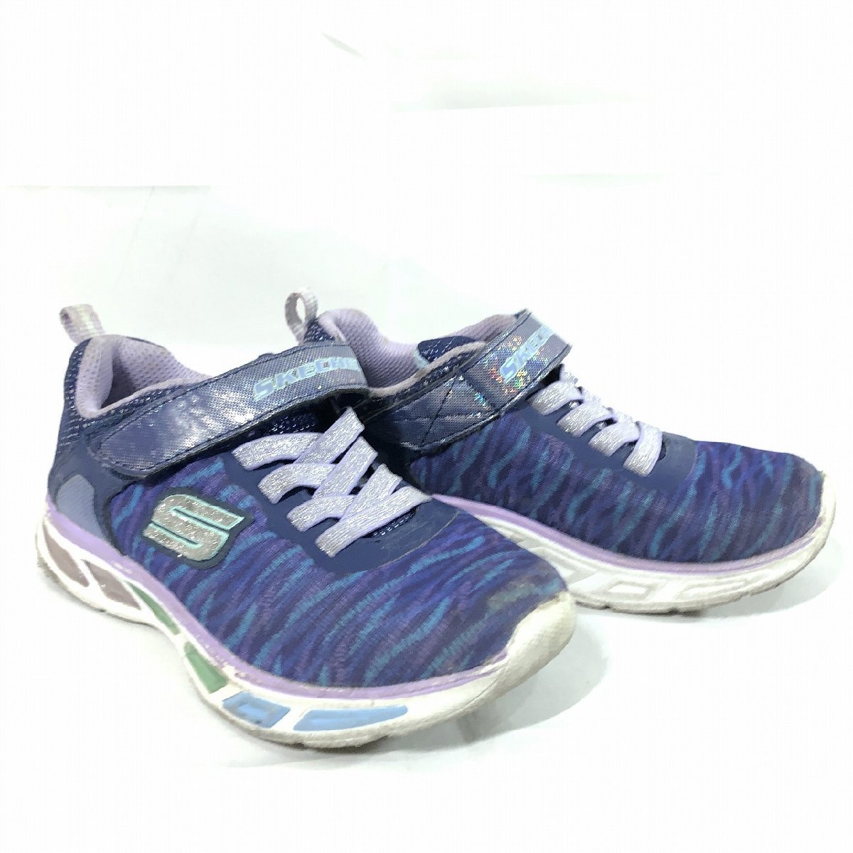 スケッチャーズ SKECHERS キッズ 女の子 LITEBEAMS 光る スニーカー 紫 青 18cm 中古 送料510円_画像2