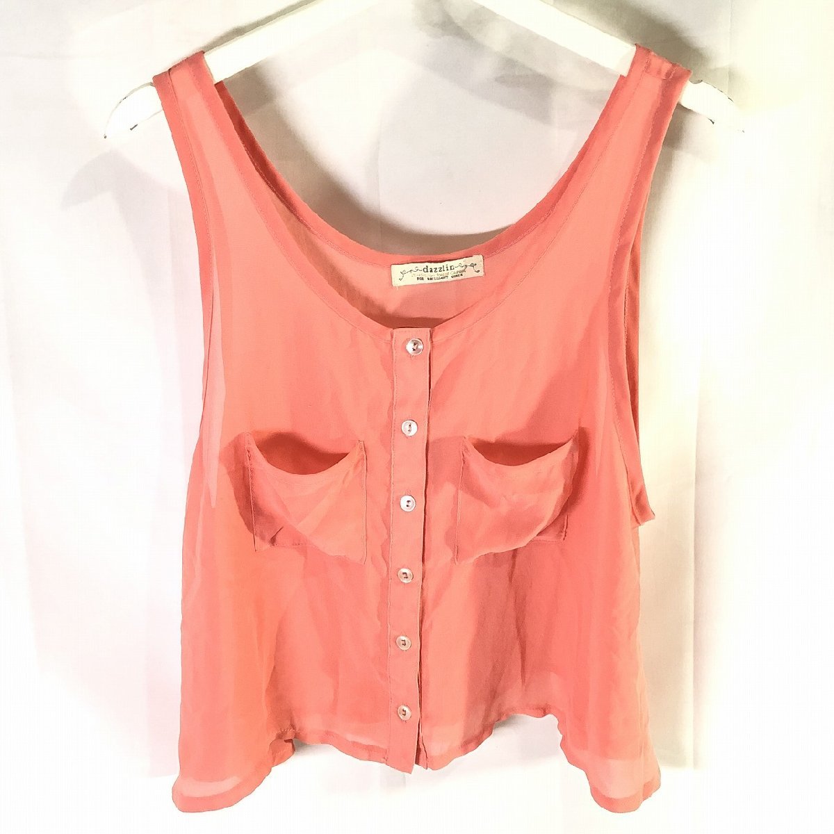 dazzlin lady's see-through chiffon tank top pink free size M-L a little beautiful goods postage 185 jpy 