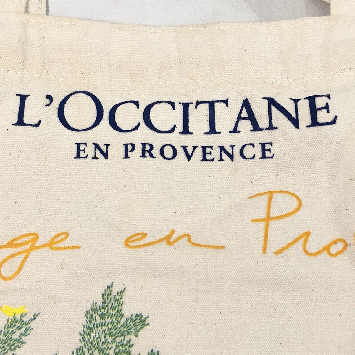 L'OCCITANE ロクシタン レディース プロヴァンス バケーション キャンバス トートバッグ 生成り 青 黄 中古 送料185円_画像6