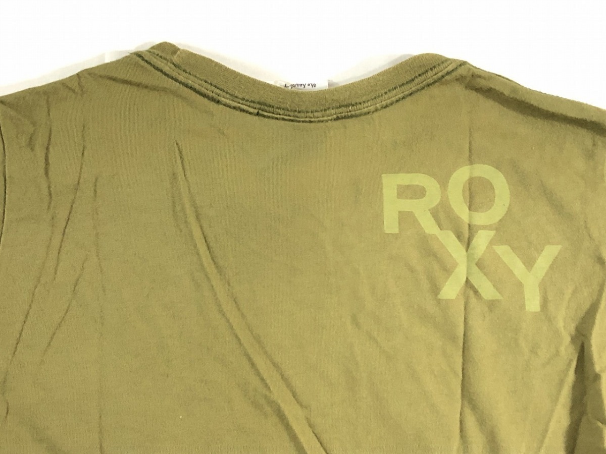 ロキシー Roxy レディース 半袖 プリント Tシャツ カーキ M-L やや美品 送料185円_画像3