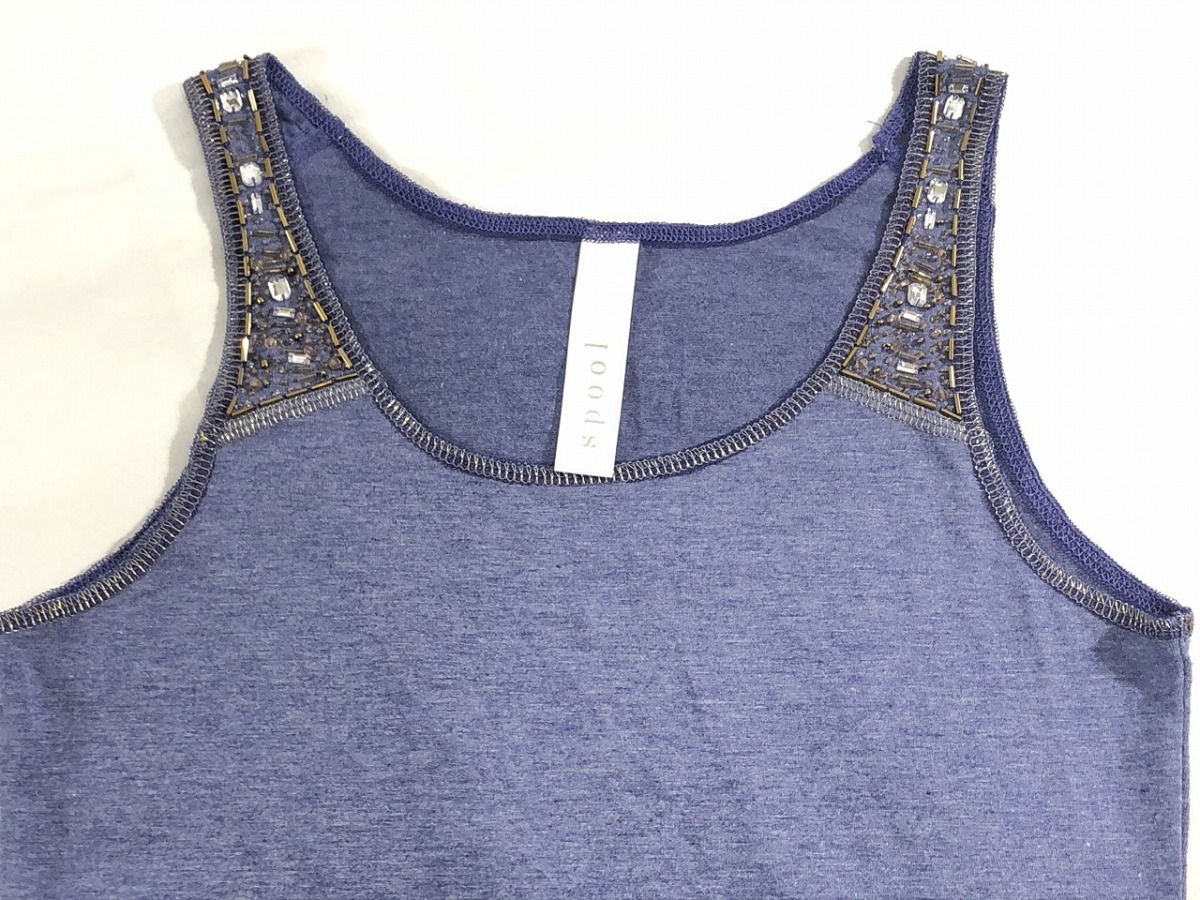 spool lady's biju- beads decoration tank top blue M-L beautiful goods postage 185 jpy 