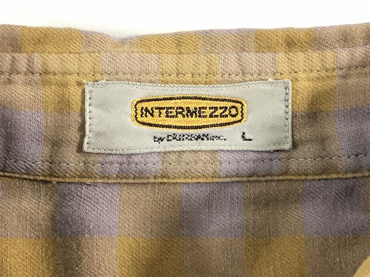 INTERMEZZO ダーバン 美品 あいまいな ギンガムチェック柄 長袖 シャツ Ｌ ベージュ紫_画像5