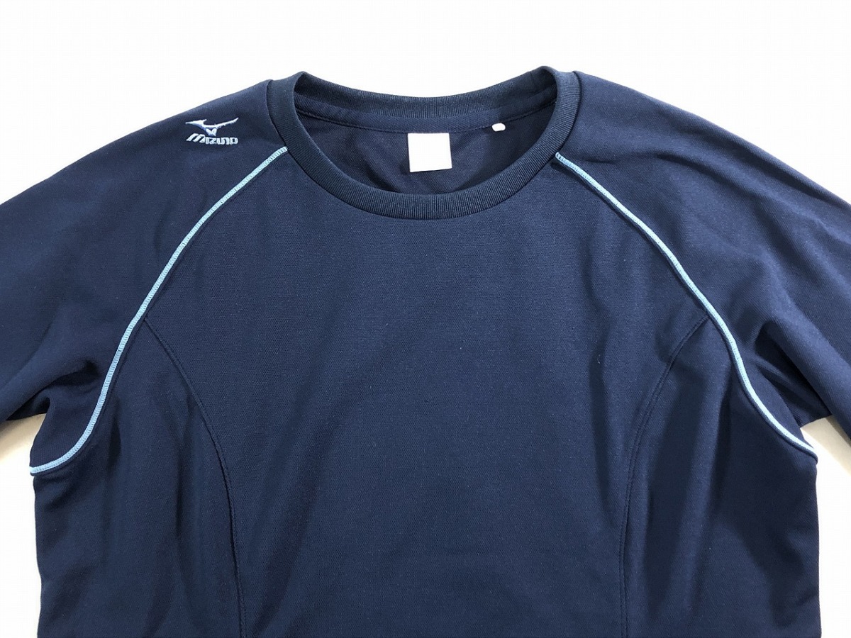 MIZUNO ミズノ 長袖 トレーニング Tシャツ L 紺X青 美品_画像3