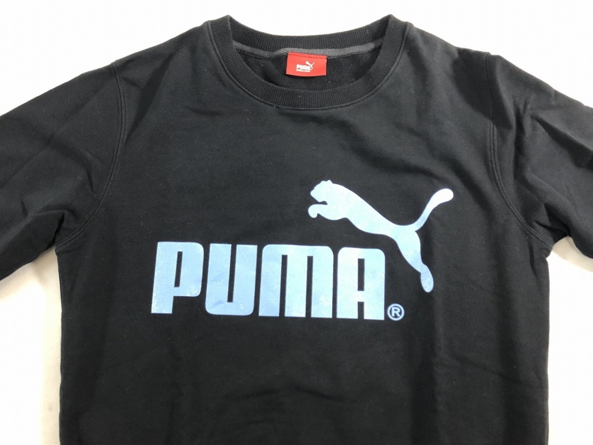 美品 プーマ PUMA 長袖カットソー L 黒 コットン素材 ロゴ入り クルーネック レディース_画像3