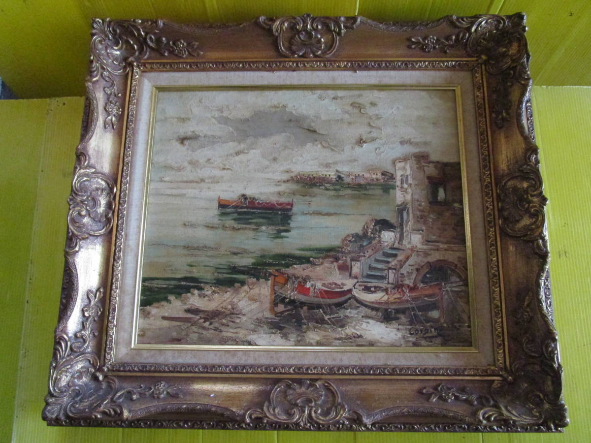 ** Europe sea. landscape painting oil painting author un- details 65x57x10 rare retro antique Showa era * high class stock disposal special price 