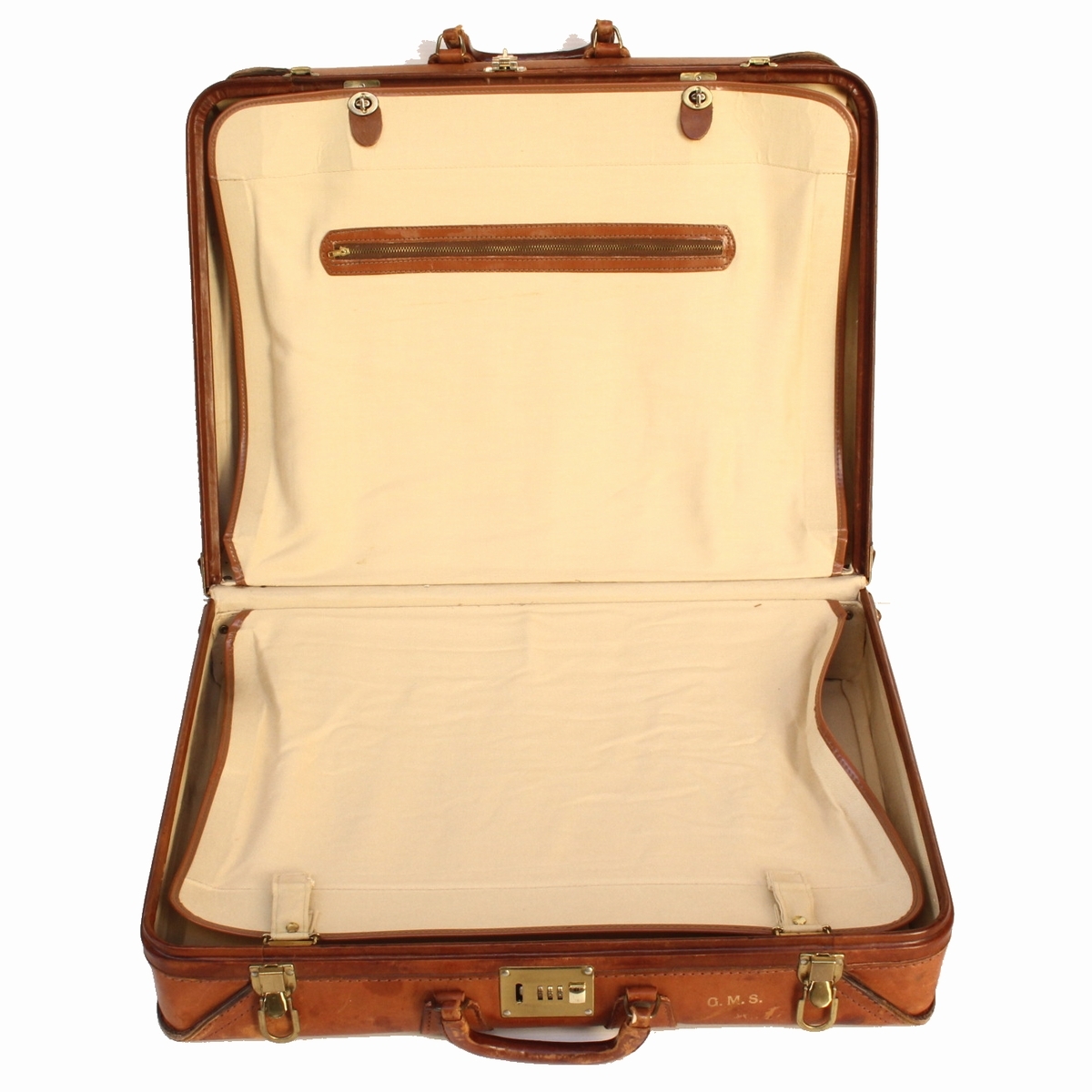 (89312)Vintage 本革レザー トランク スーツケース ヴィンテージ鞄 LUGGAGE CASE (レトロ アンティーク オールド旅行 鞄 収納インテリア)_画像5