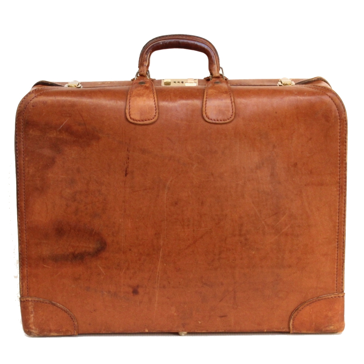 (89312)Vintage 本革レザー トランク スーツケース ヴィンテージ鞄 LUGGAGE CASE (レトロ アンティーク オールド旅行 鞄 収納インテリア)_画像2