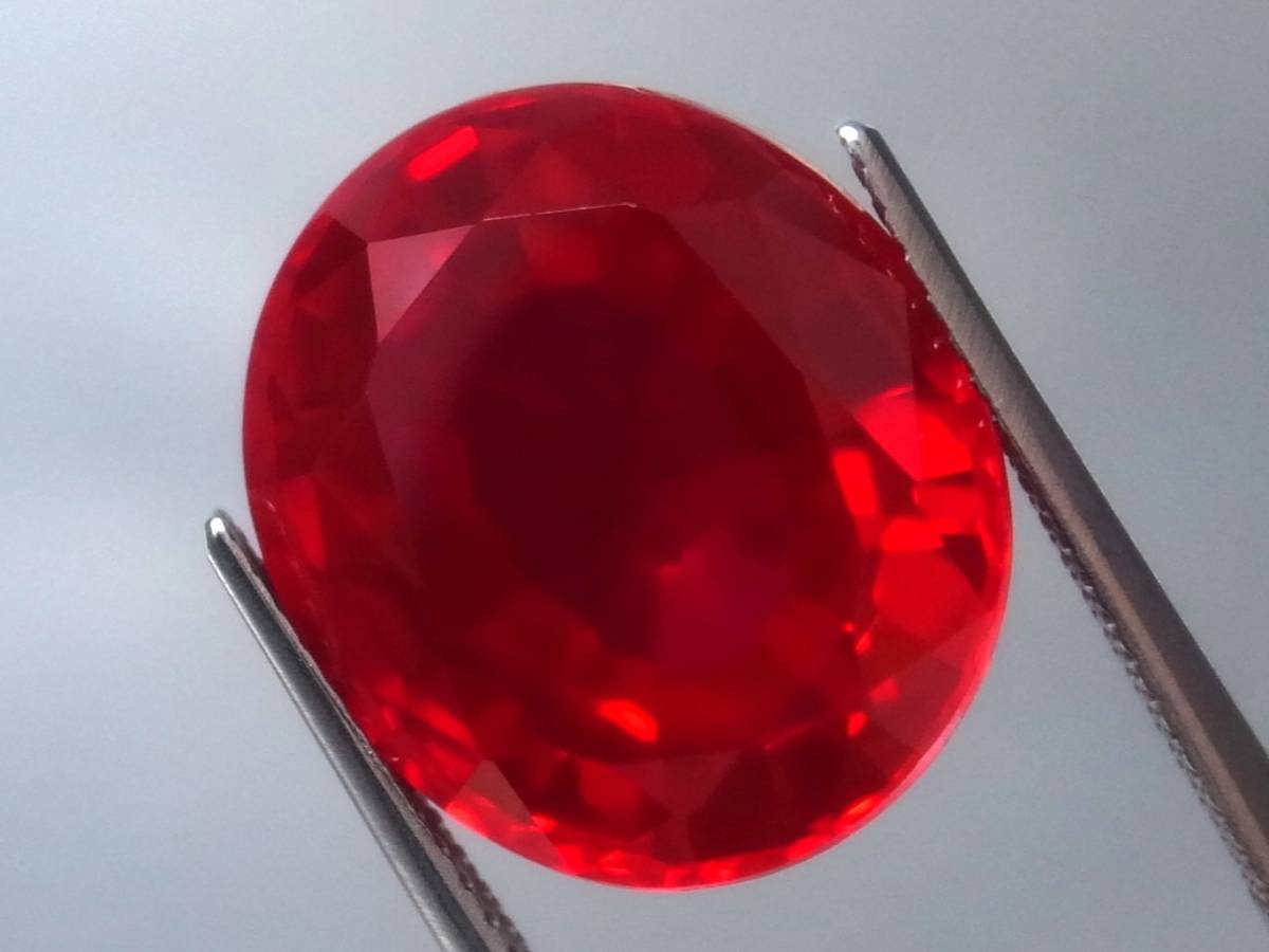 17.86ct 新品・大粒サイズ・ピジョンブラッドカラー合成ルビー ブラックライト発色効果あり_画像1