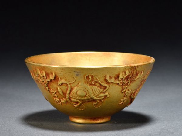「清代 古銅彫 塗金四聖守護碗」旧銅器 置物擺件 賞物 中国古美術 旧蔵出