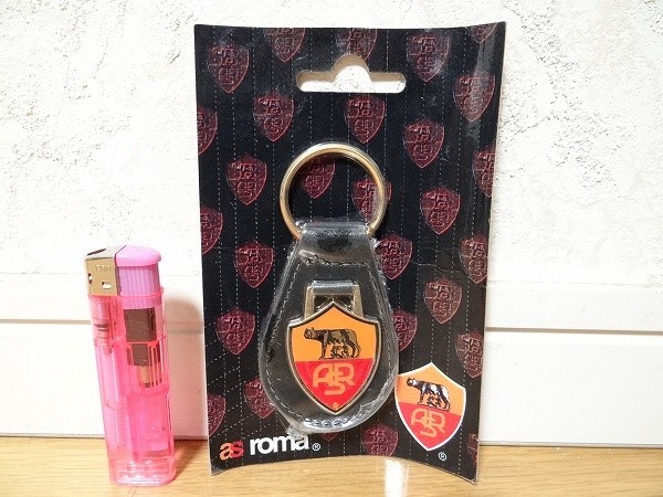 新品 ビンテージ AS ROMA ASローマ セリアA サッカー 本革 レザー キーチェーン キーホルダー 旧車 当時物_画像1