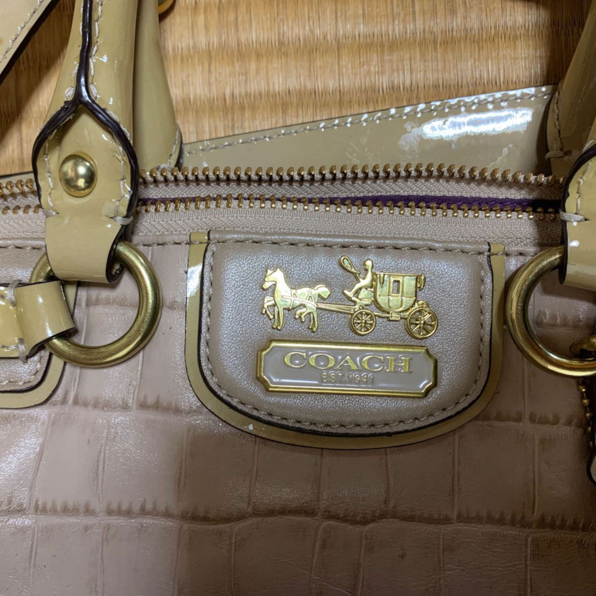 コーチ COACH ハンドバッグ 18602 マディソンエンボスクロコレザーソフィア レザー×エナメル　ベージュ×ダークイエロー 