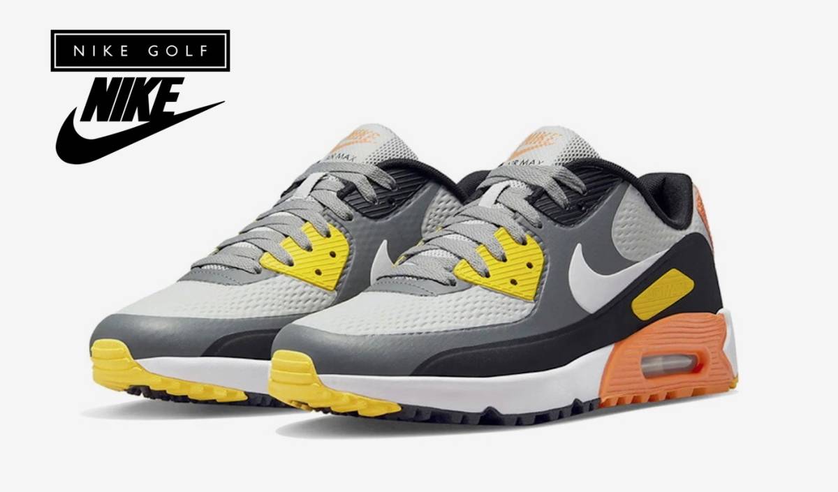 通気性 快適! 27cm NIKE ナイキ AIR MAX 90 G エアマックス 90 スパイクレス ゴルフ シューズ Golf グレー ブラック オレンジ イエロー_画像1