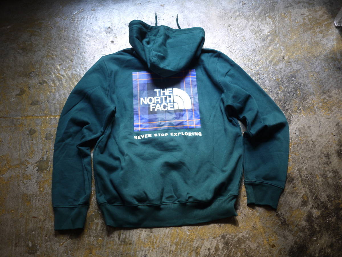 US購入 新品 L/ノースフェイス グラフィック バックプリント スウェット パーカー 裏起毛 THE NORTH FACE BOX NSE HOODIE グリーン_画像2