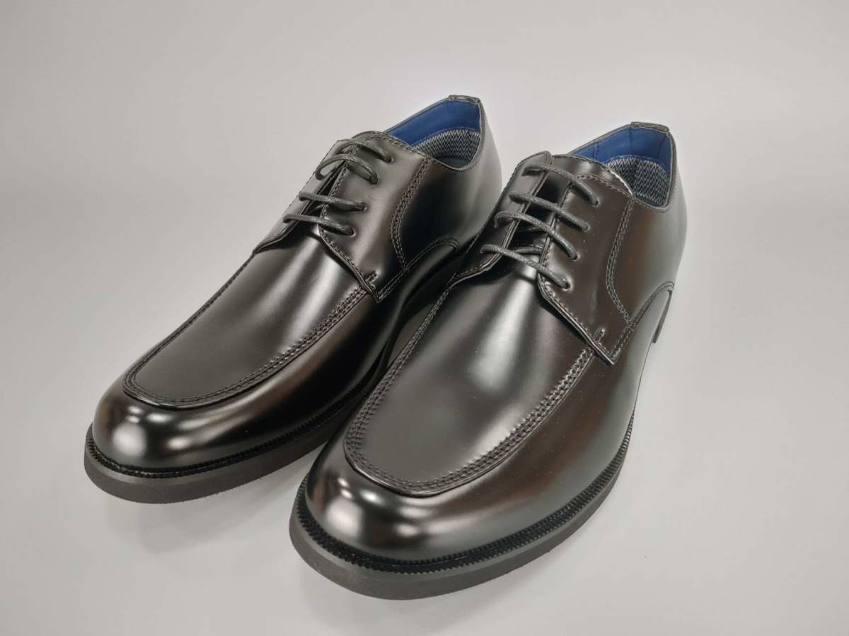 数量限定　ビジネスシューズ　紳士靴　Uチップレースアップ『ZN5002-BLK-255』25.5cm　＠ZINO（アットジーノ）幅広4E　撥水防水加工