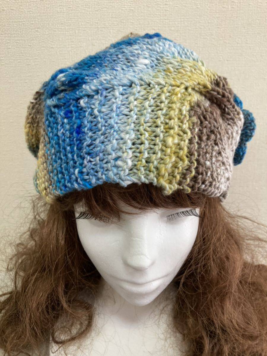 手編み帽子 ニットキャップ wool100% ハンドメイド ニット帽 　ゆったり_画像3