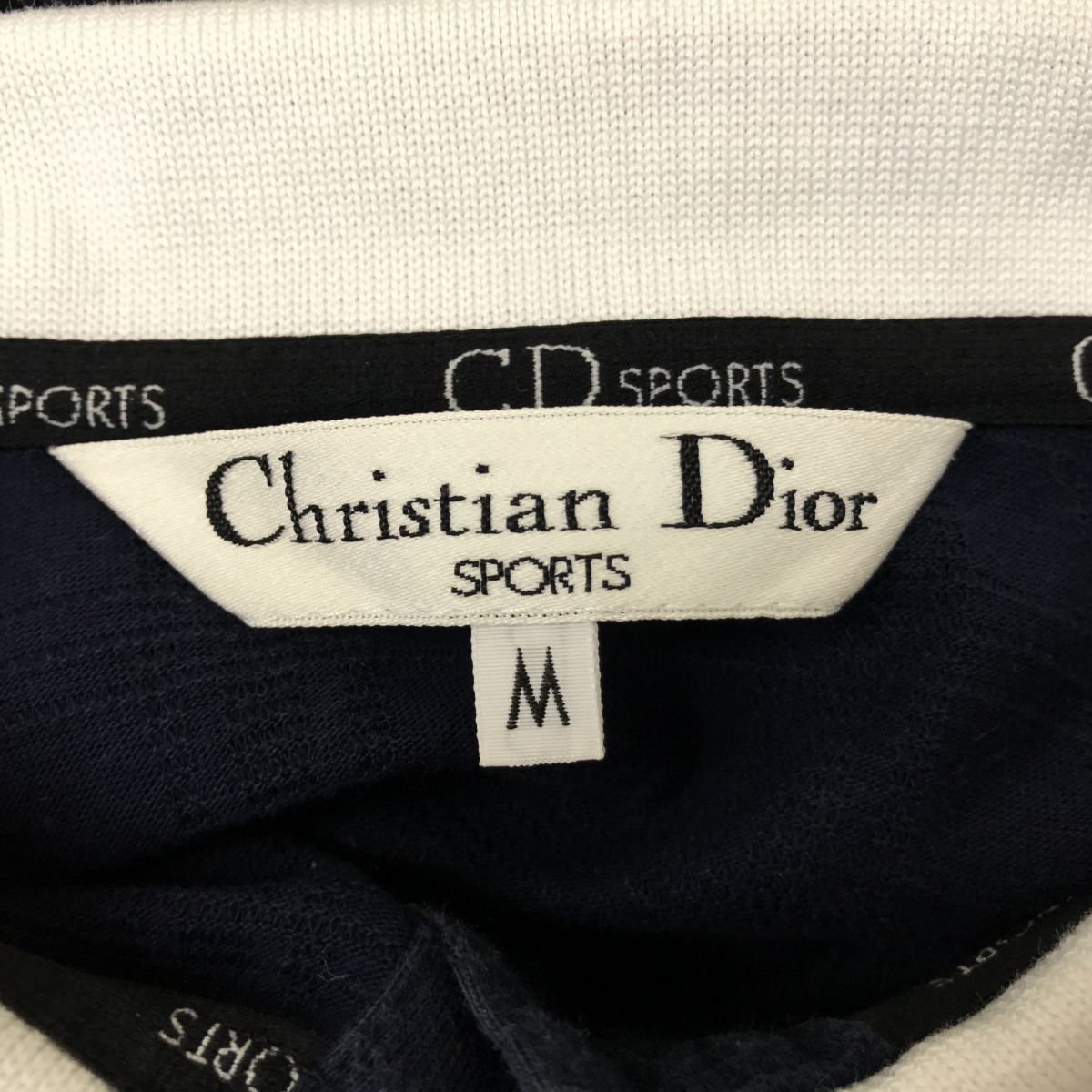 O2570-N◆old◆ Christian DIor クリスチャンディオール 長袖 ポロシャツ 襟ロゴ トップス ◆ sizeM ネイビー 紺 コットン レディース_画像8