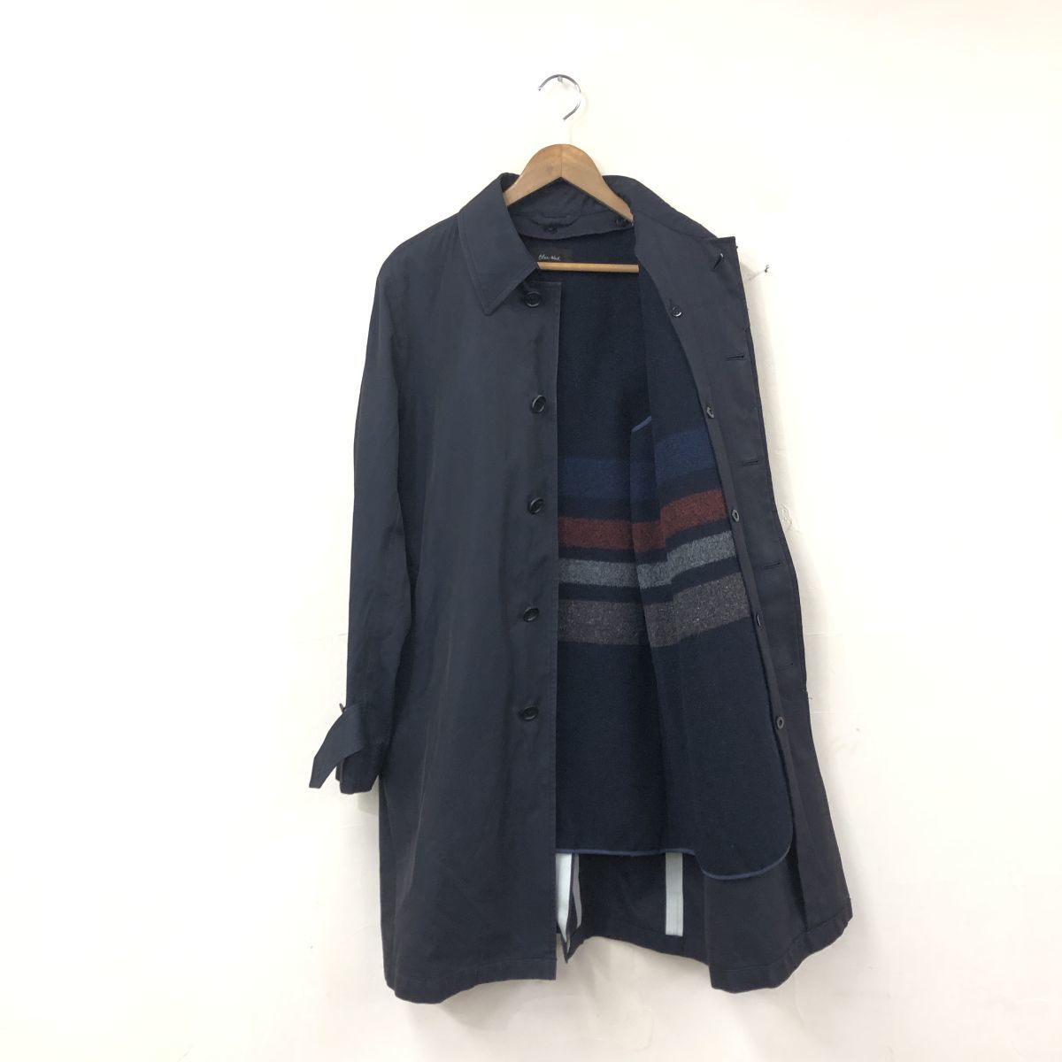 N341-F◆ blue work ブルーワーク ステンカラーコート ジャケット ベルト ライナー付 サンプル品◆size2 ウール ブラック 古着 メンズ 秋冬_画像6