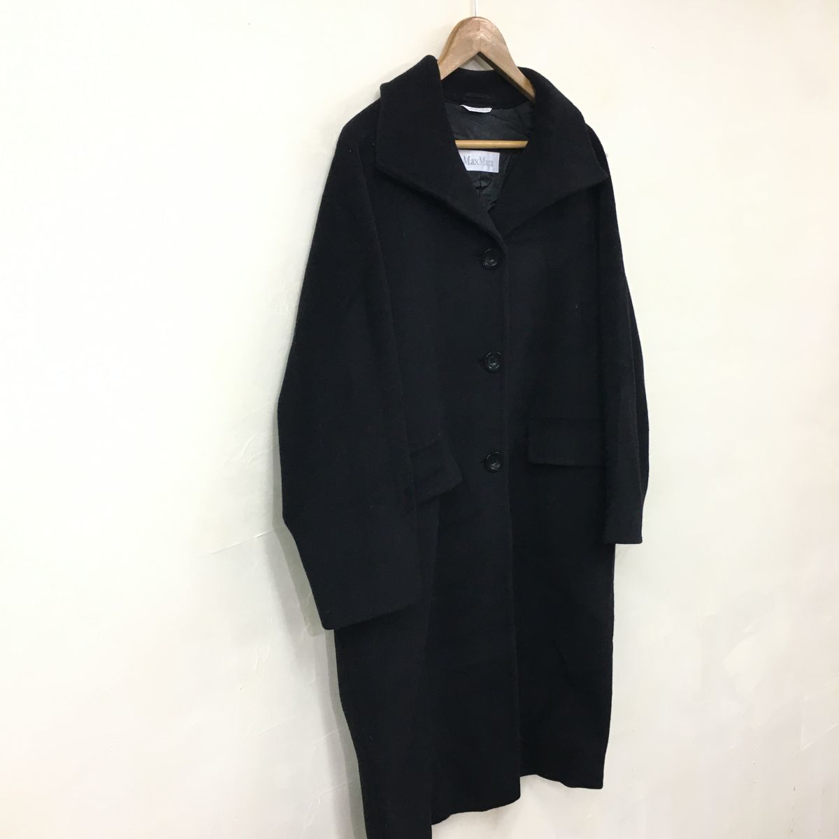 N220-F-S◆ イタリア製 ◆ MAXMARA マックスマーラ チェスターコート 総裏 old ◆ size36 ウール カシミヤ ブラック 古着 レディース 秋冬_画像5