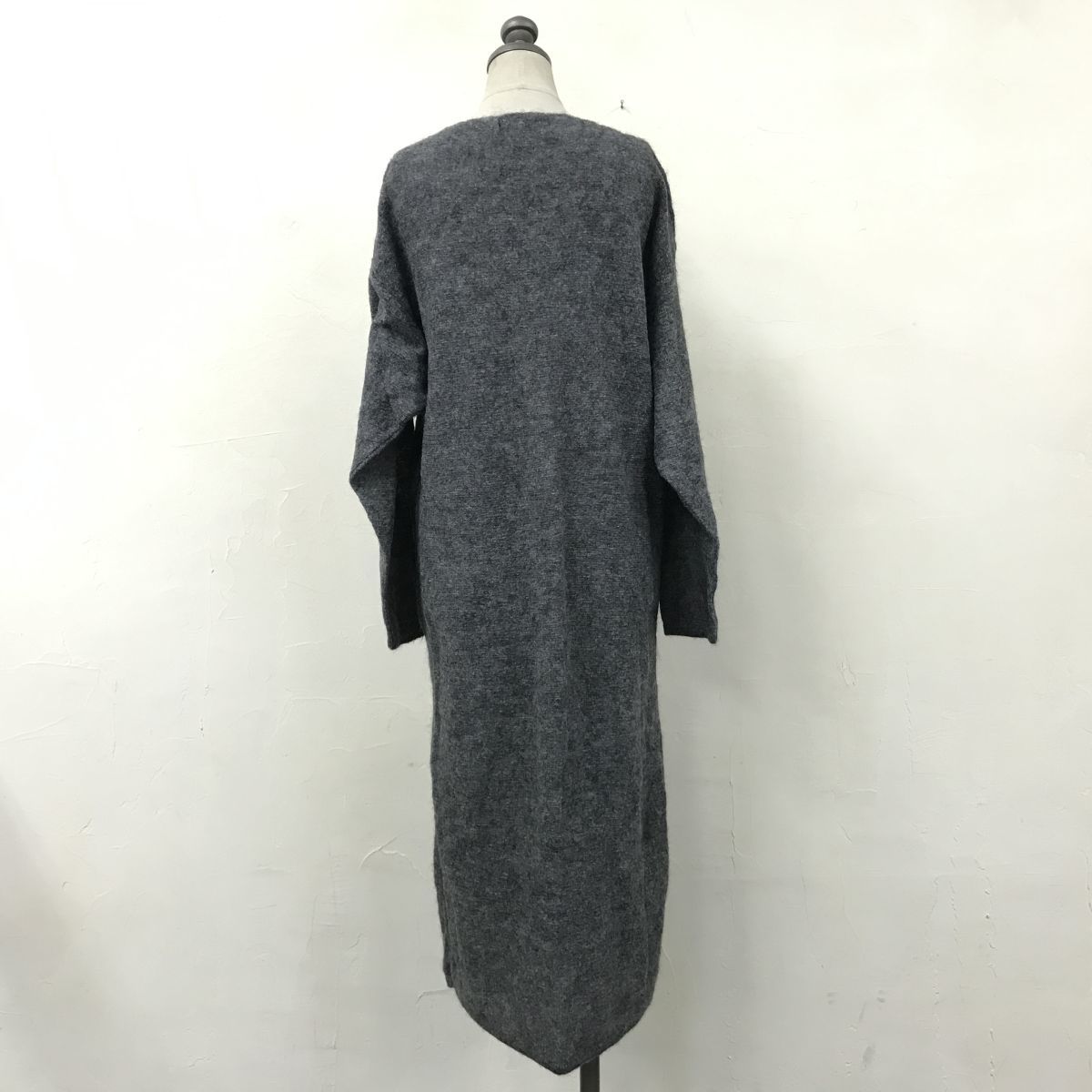 N558-N◆70~80s◆ ISSEY MIYAKE イッセイミヤケ ロングワンピース ニット セーター アーカイブ◆ グレー系 ウール アクリル ナイロン_画像6