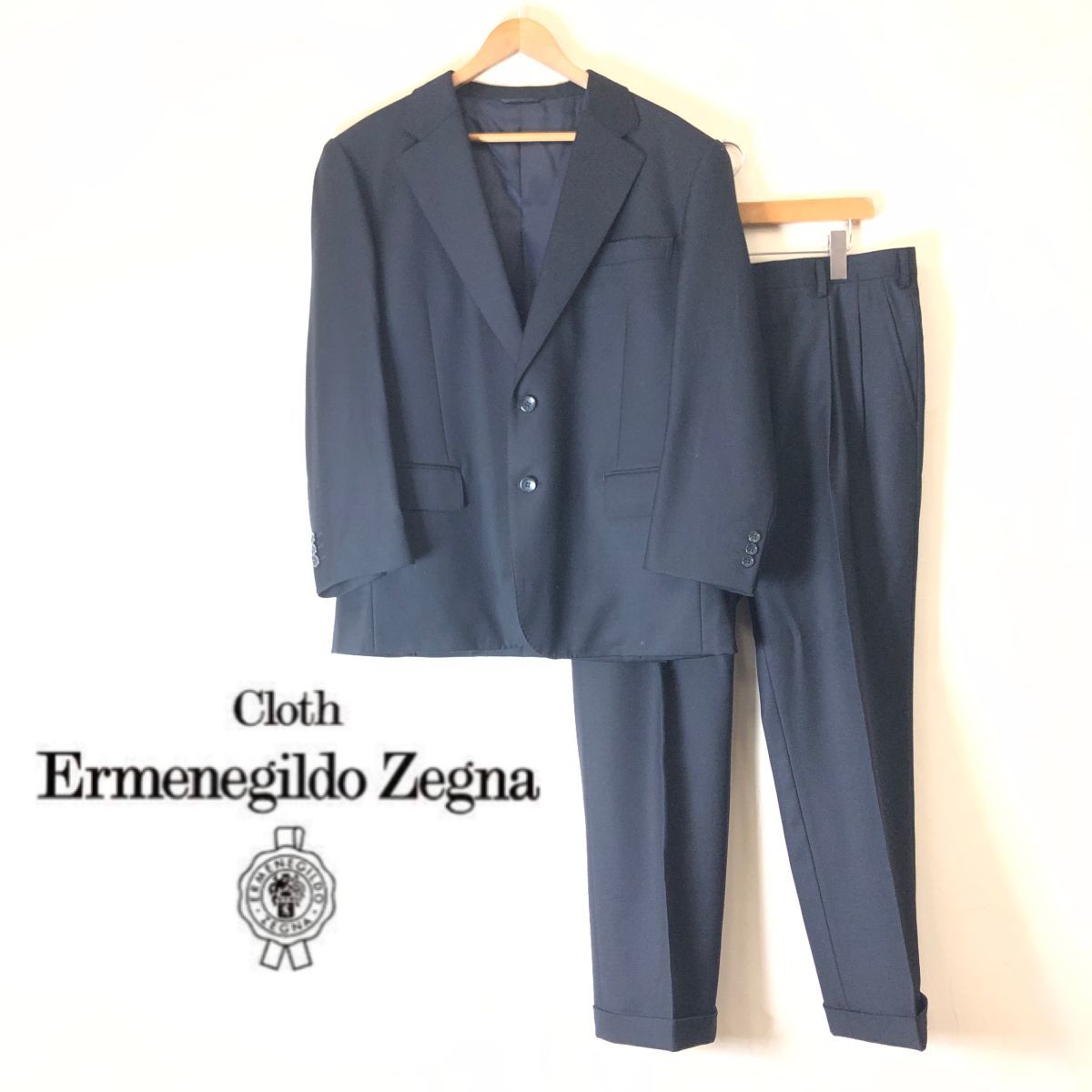 N1611-F-S◆ Ermenegildo Zegna エルメネジルドゼニア セットアップ スーツ テーラードジャケット スラックス ◆ BB4 ウール ブラック 古着_画像1