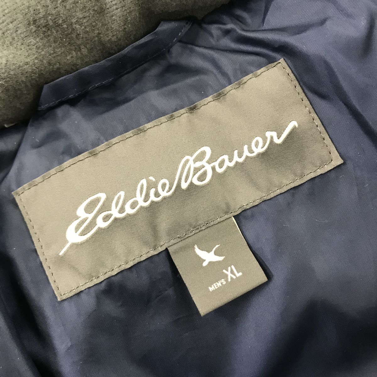 N1582-F-N◆ eddie bauer エディーバウアー ダウンジャケット ジップアップ ブルゾン 大きめ ◆ sizeXL ブルー ブラック 古着 メンズ 秋冬_画像7