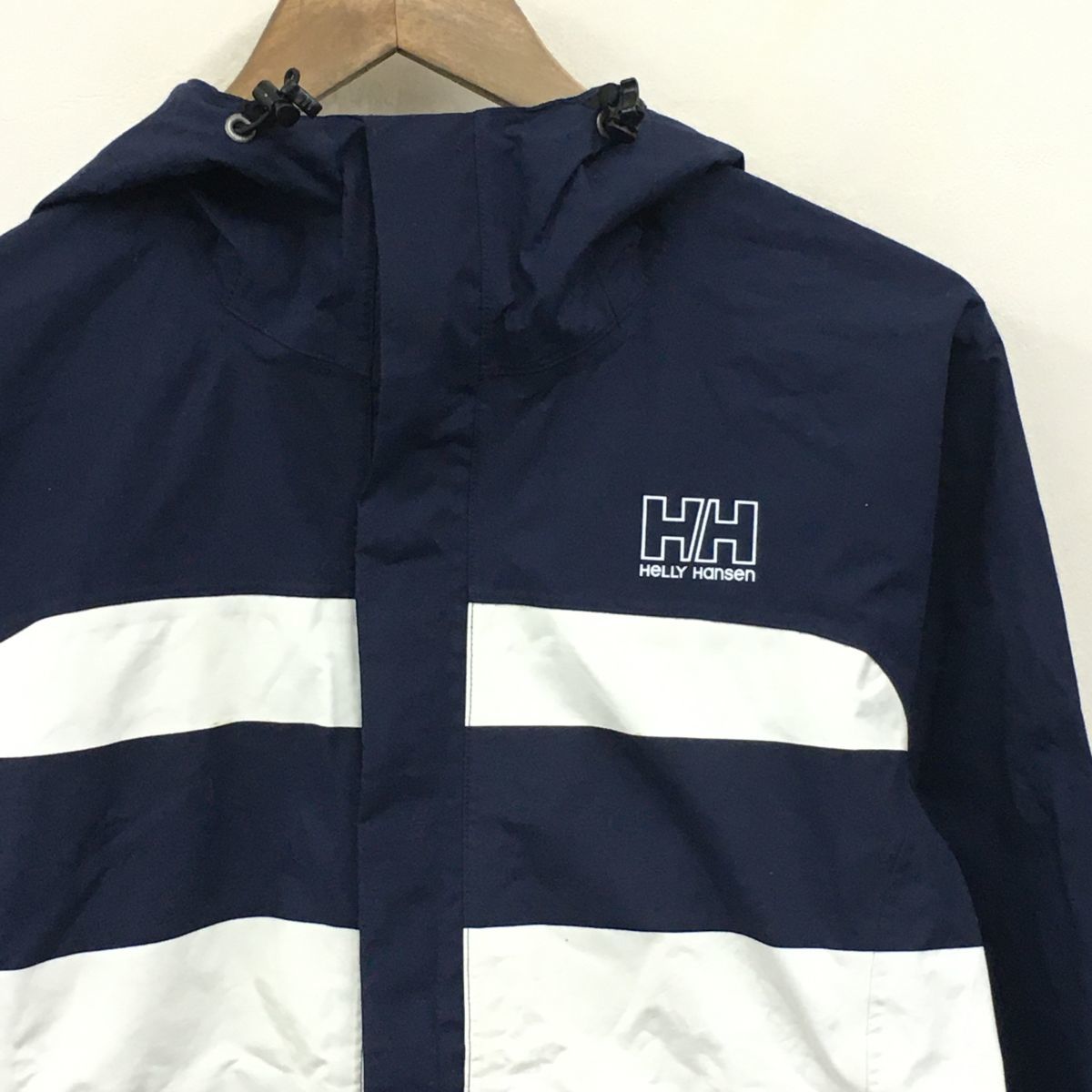 N1168-F-N◆ HELLY HANSEN ヘリーハンセン マウンテンパーカー フーディ ジャケット ◆ sizeL ナイロン100 ネイビー ホワイト 古着 秋冬_画像3