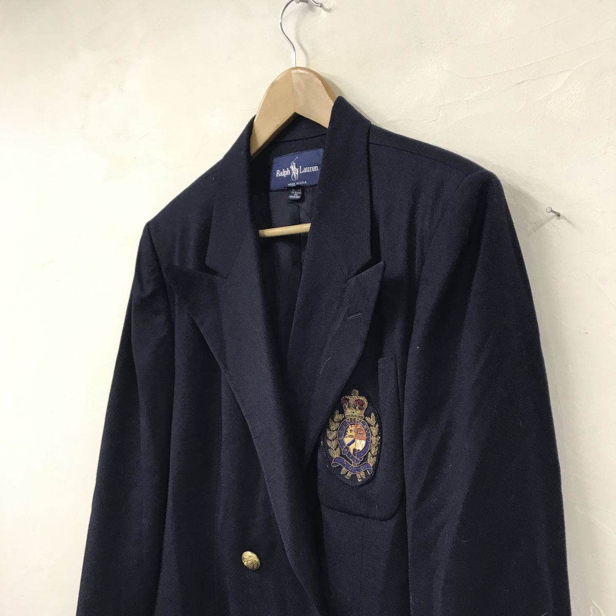 N1519-M◆USA製◆Ralph Lauren ラルフローレン 紺ブレザー ジャケット ◆濃紺 ネイビー 金ボタン エンブレム ダブル レディース_画像5