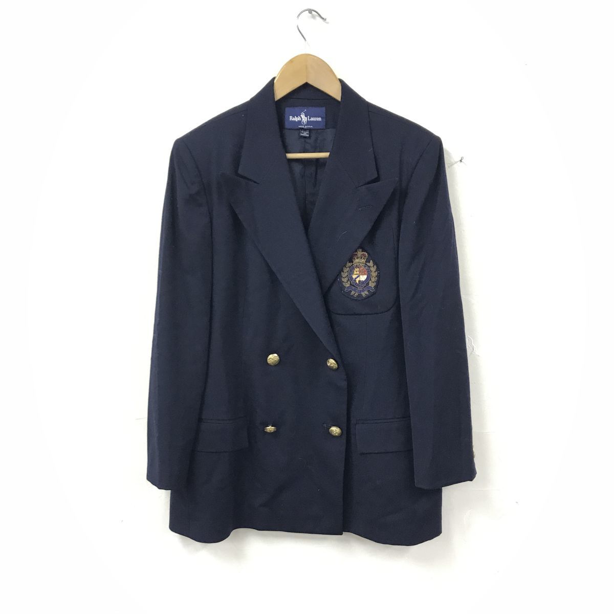 N1519-M◆USA製◆Ralph Lauren ラルフローレン 紺ブレザー ジャケット ◆濃紺 ネイビー 金ボタン エンブレム ダブル レディース_画像2