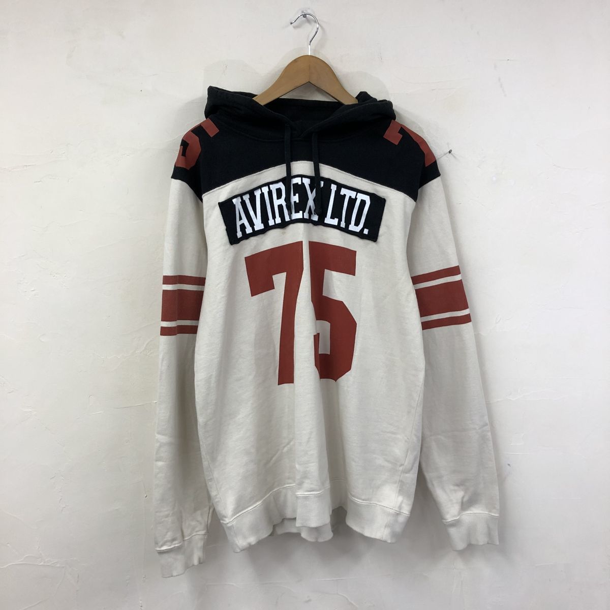 N1358-T-N◆AVIREX アヴィレックス フーディー パーカー ロングスリーブ スウェット ロゴ◆size2XL ホワイト メンズ トップス コットン100_画像2