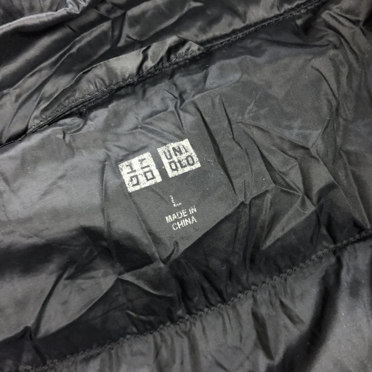 N2259-F-N◆ UNIQLO ユニクロ ダウンコート ジャケット ◆ sizeL ナイロン100 ブラック 黒 単色 古着 メンズ ユニセックス 秋冬_画像7