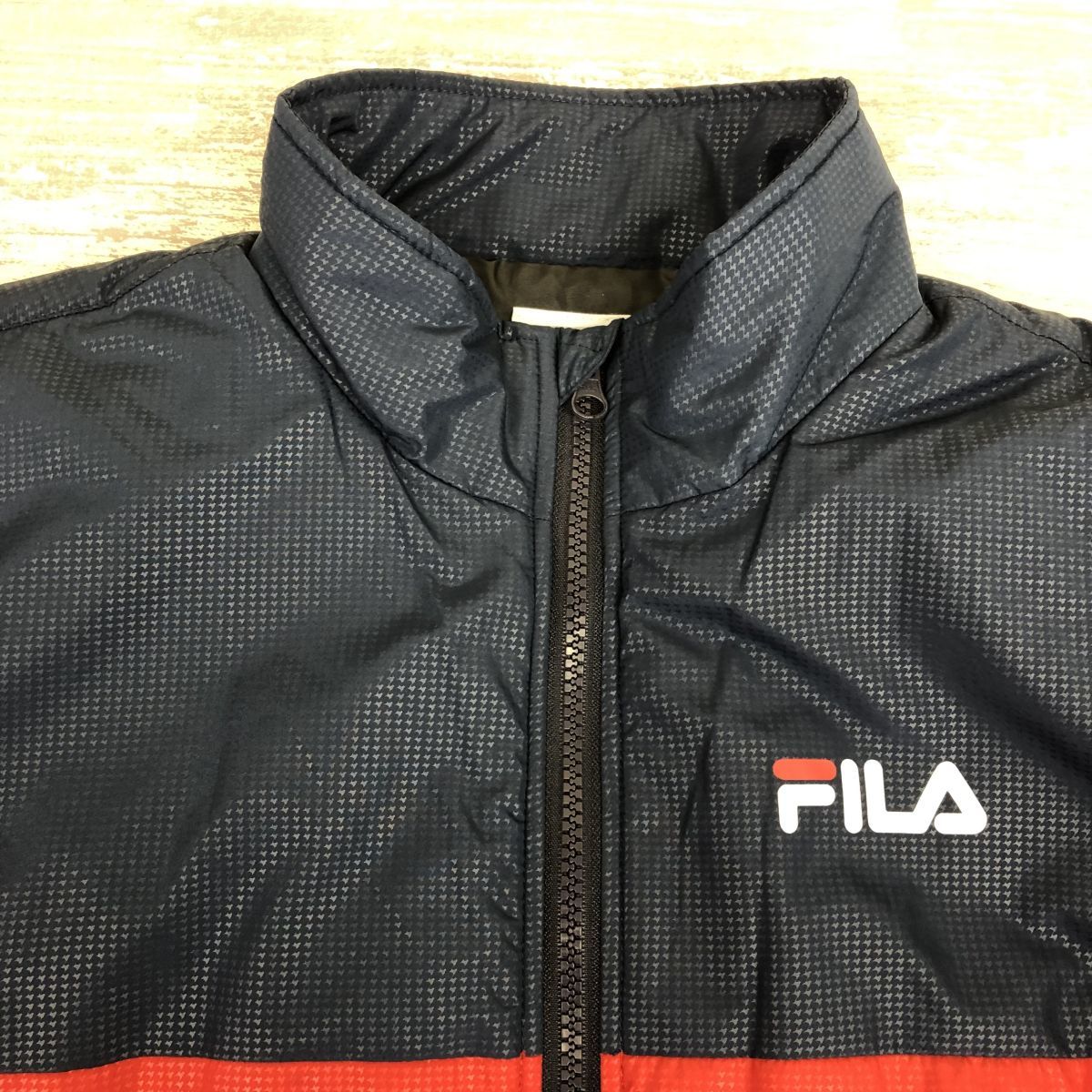 N2020-W◆良品◆FILA GOLF フィラ ゴルフ アウター 中綿ダウン ゴルフウェア デイリーユース カジュアル◆size:L レッド ネイビー系 ポリ_画像7