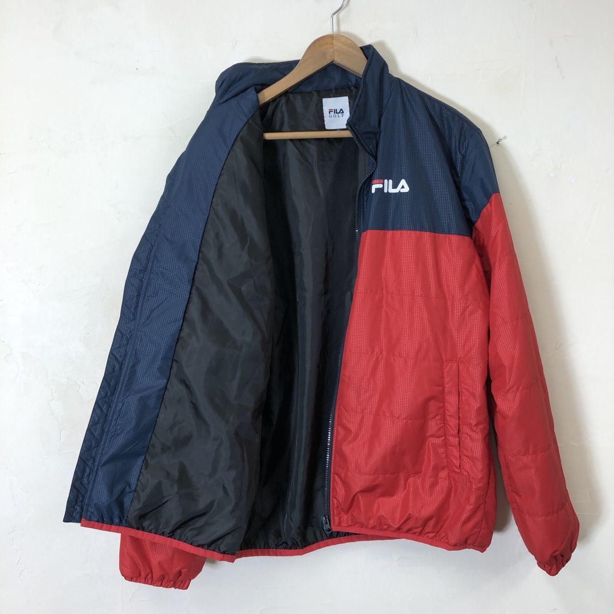 N2020-W◆良品◆FILA GOLF フィラ ゴルフ アウター 中綿ダウン ゴルフウェア デイリーユース カジュアル◆size:L レッド ネイビー系 ポリ_画像6