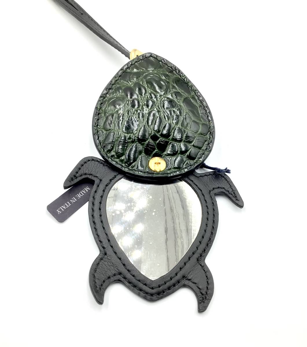 PRADA Prada mirror mirror ta-toru turtle leather black ko green green black black Gold metal fittings bag charm key holder 