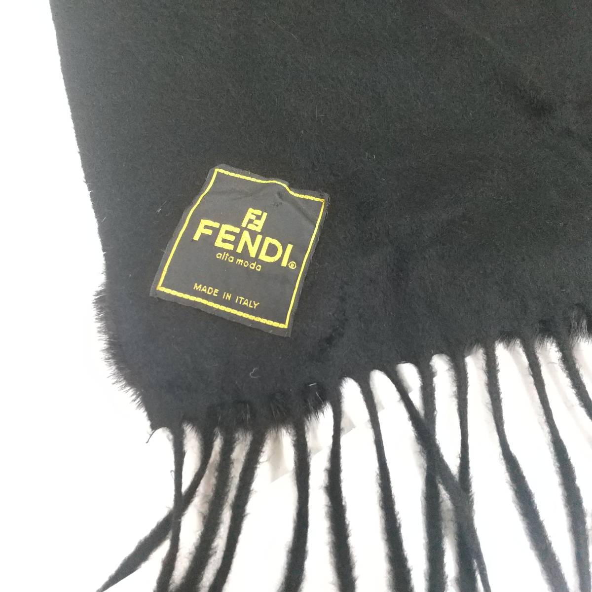 1623 FENDI カシミヤ100％ マフラー ミンクファー フラワー ブラック 黒 約175cm×50cm　ストール フェンディ_画像5