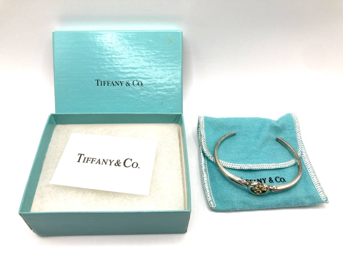 【TT4603】Tiffany&Co ティファニー ハート リボン バングル ブレスレット 750 925 総重量約13.6g 元箱、小袋付 _画像1
