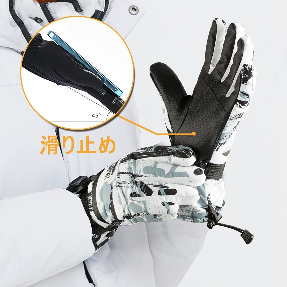 スキーグローブ 手袋 防水保温防寒 スマホ対応雪遊び(サイズ：XL ホワイト色)_画像7