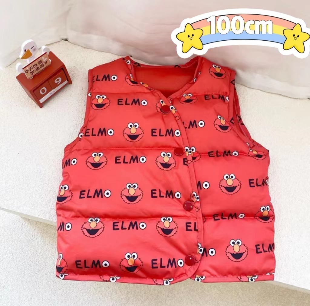  down vest Kids print pattern sleeveless crew neck for children jacket outer commuting to kindergarten inner down autumn winter [ red color size :100cm] D07