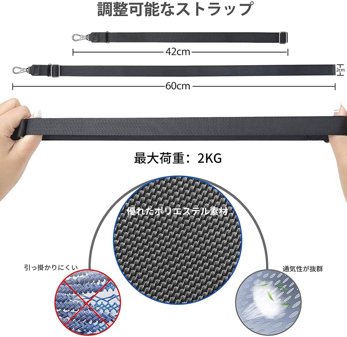 スマホストラップ ネックストラップ長さ調整可能 着脱簡単 全機種対応 ブラック色_画像6