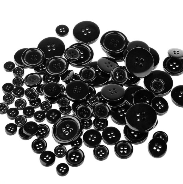 【160個入り】ボタン 手芸 黒 白 4穴 プラスチック製 専用ケース付き