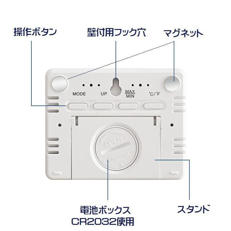 デジタル温湿度計 時計 大画面 液晶 磁気吸引 高精度 3WAY 見やすい(色：ホワイト)_画像4