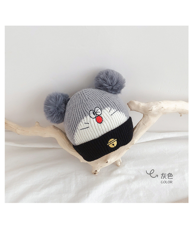 knitted cap Kids girl for children elementary school student knit cap Junior protection against cold . manner warm heat insulation Doraemon pattern ( color : gray ) E34