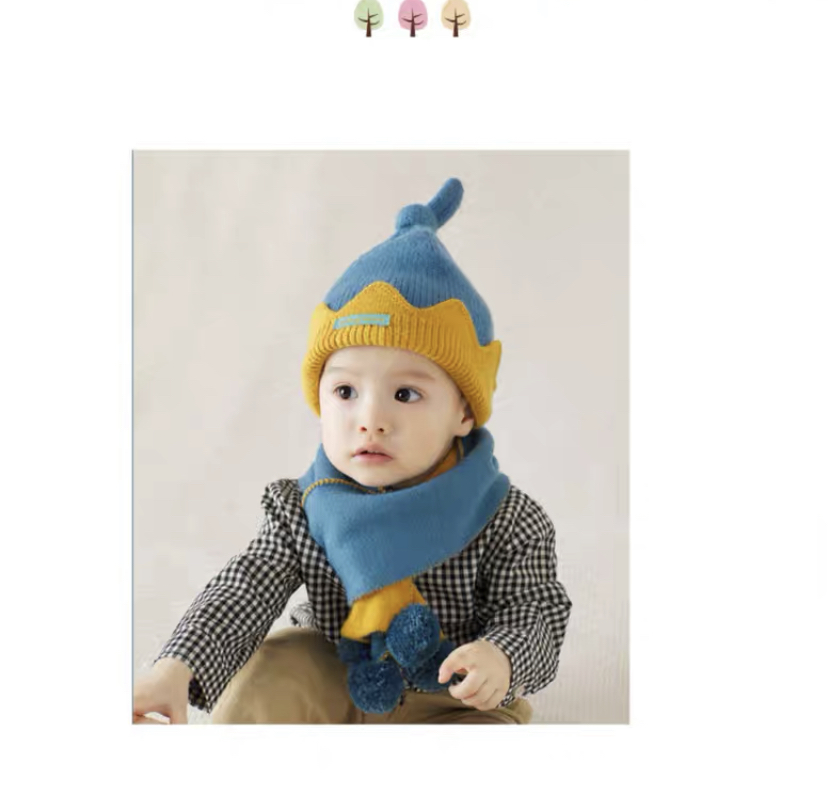 【2点セット】ベビーアニマル帽子 防寒 保温 ネックウォーマー 可愛い ニット帽 裏綿 ふわもこ 暖か 幼児 赤ちゃんマフラー 男の子