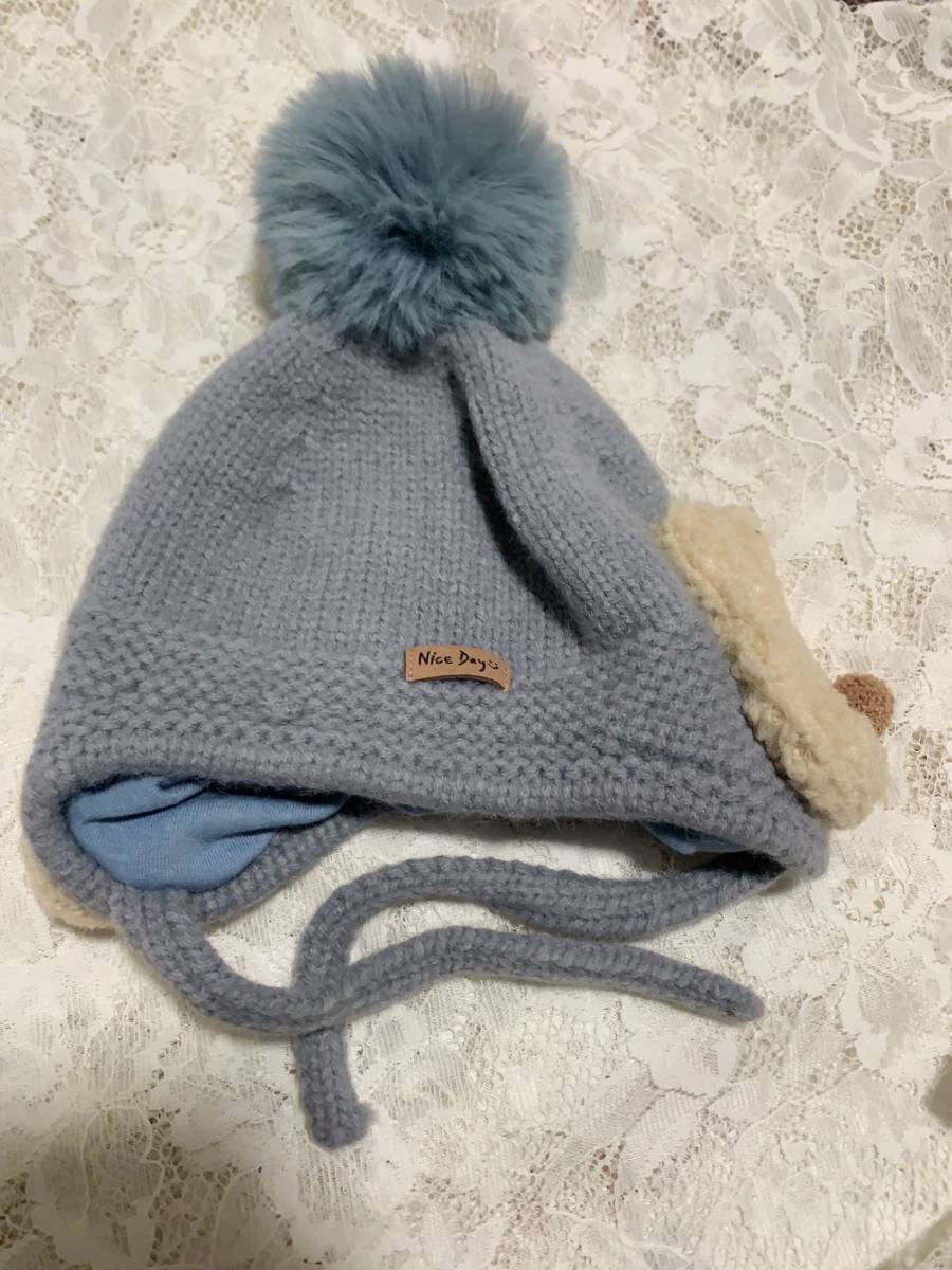  baby hat knitted cap Kids for children hat earmuffs protection against cold hat autumn winter baby protection against cold girl winter hat ( color : blue color )E27