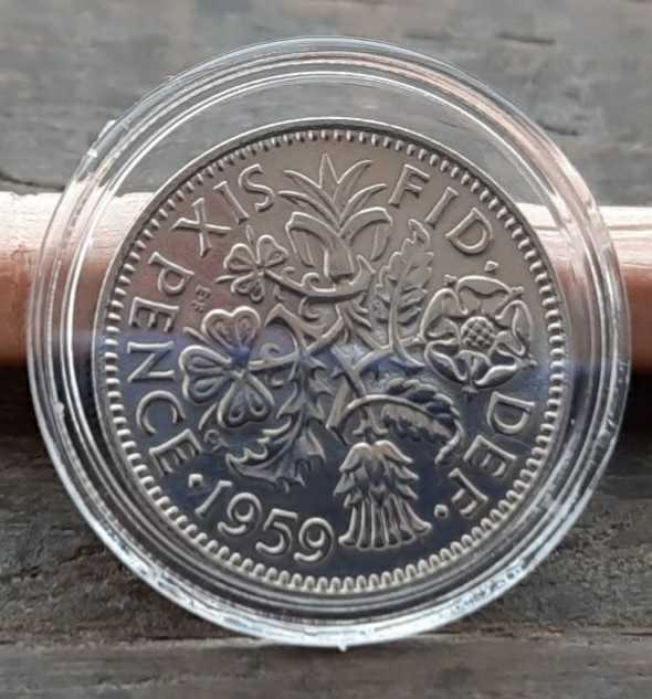 1959年 ヴィンテージ 幸せのシックスペンス イギリス ラッキー6ペンス 英国コイン 美品です 本物 19.5mm 2.8gram_画像1