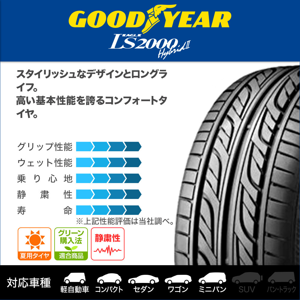 サマータイヤ ホイール 4本セット BADX エスホールド S-7S グッドイヤー イーグル LS2000 ハイブリッド2(HB2) 165/45R16_画像2