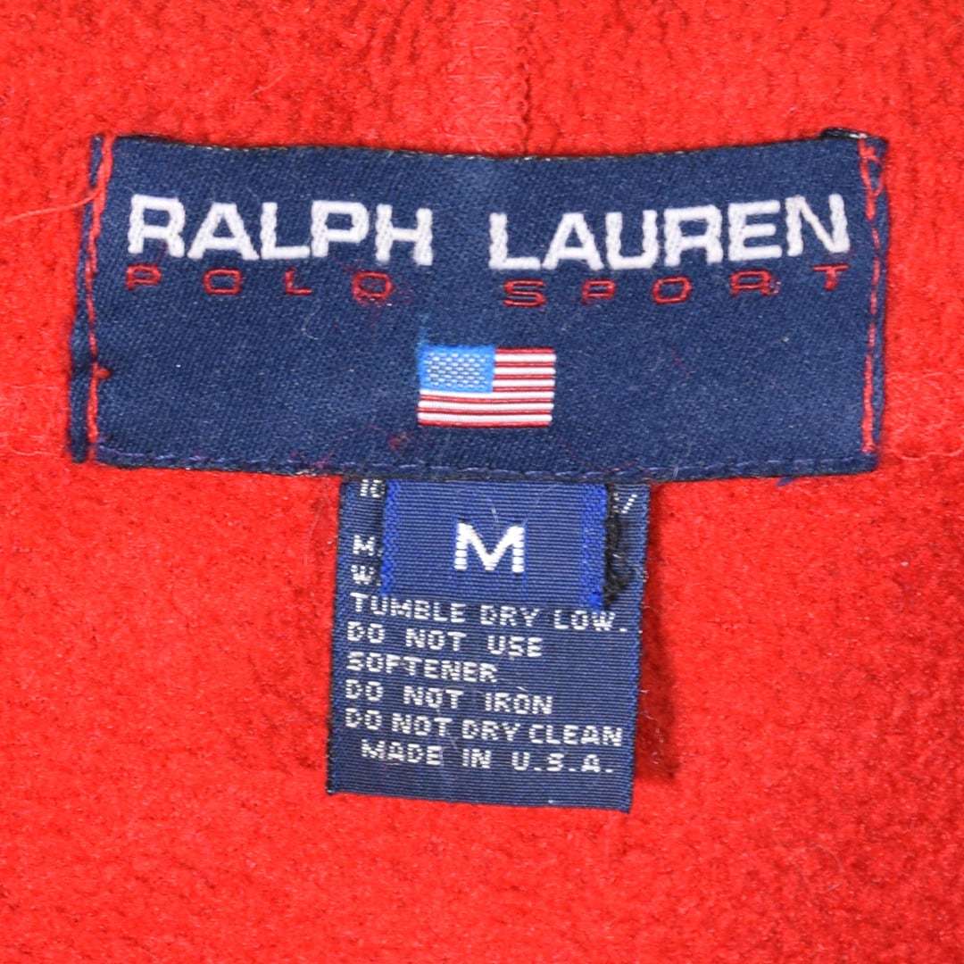 【送料無料】ポロスポーツ ラルフローレン USA製 フリースジャケット 星条旗ロゴ刺繍 赤 POLO SPORT RALPH LAUREN サイズM 古着 @DZ0442